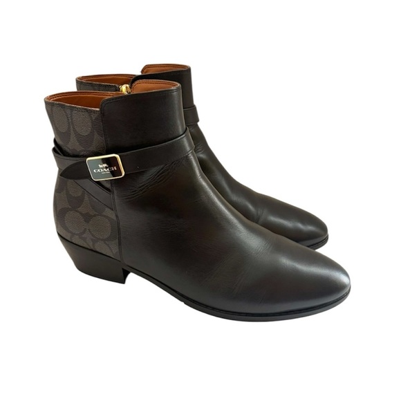 Coach Dean Black/Signature Leather Almond Toe Zip Ankle Boots (11) - Picture 1 of 16